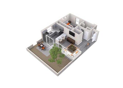 Alcove 1 bedroom 2 bathroom floor plan at Palm Valley Villas in Goodyear, AZ